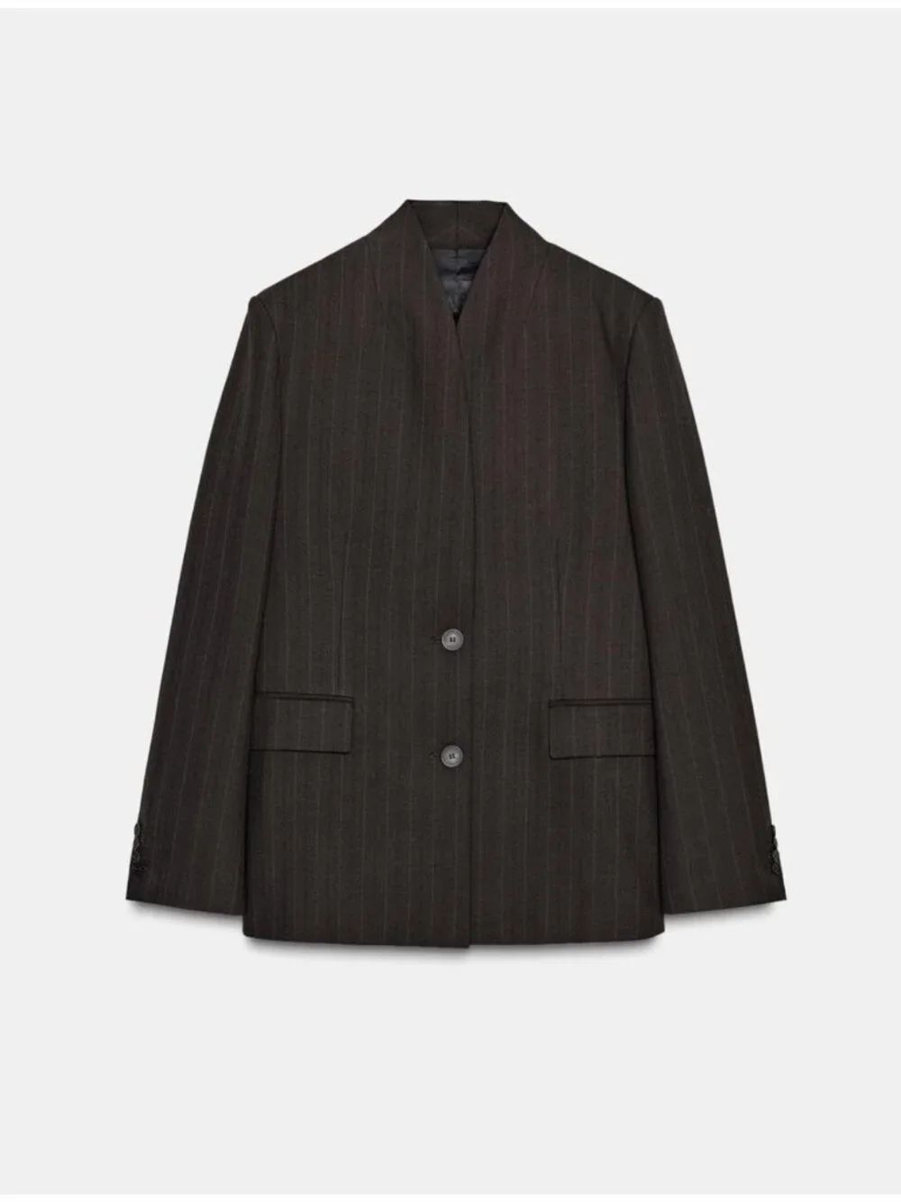 ZARA ZW collection Women Pinstripe Blazer Suit Jacket Size L Brown 9870/145 NWOT